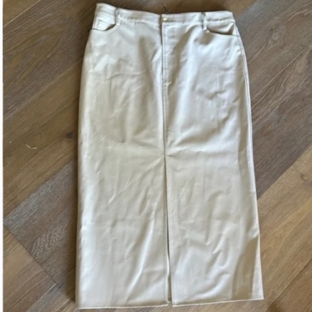 WAYF Roberta Faux Leather Midi Skirt Cream Nude Size XL NWOT - Picture 2 of 11